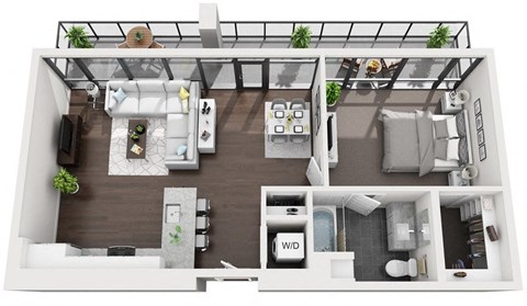 Floor plan for 1 bed, 1 bath, 865 sqft